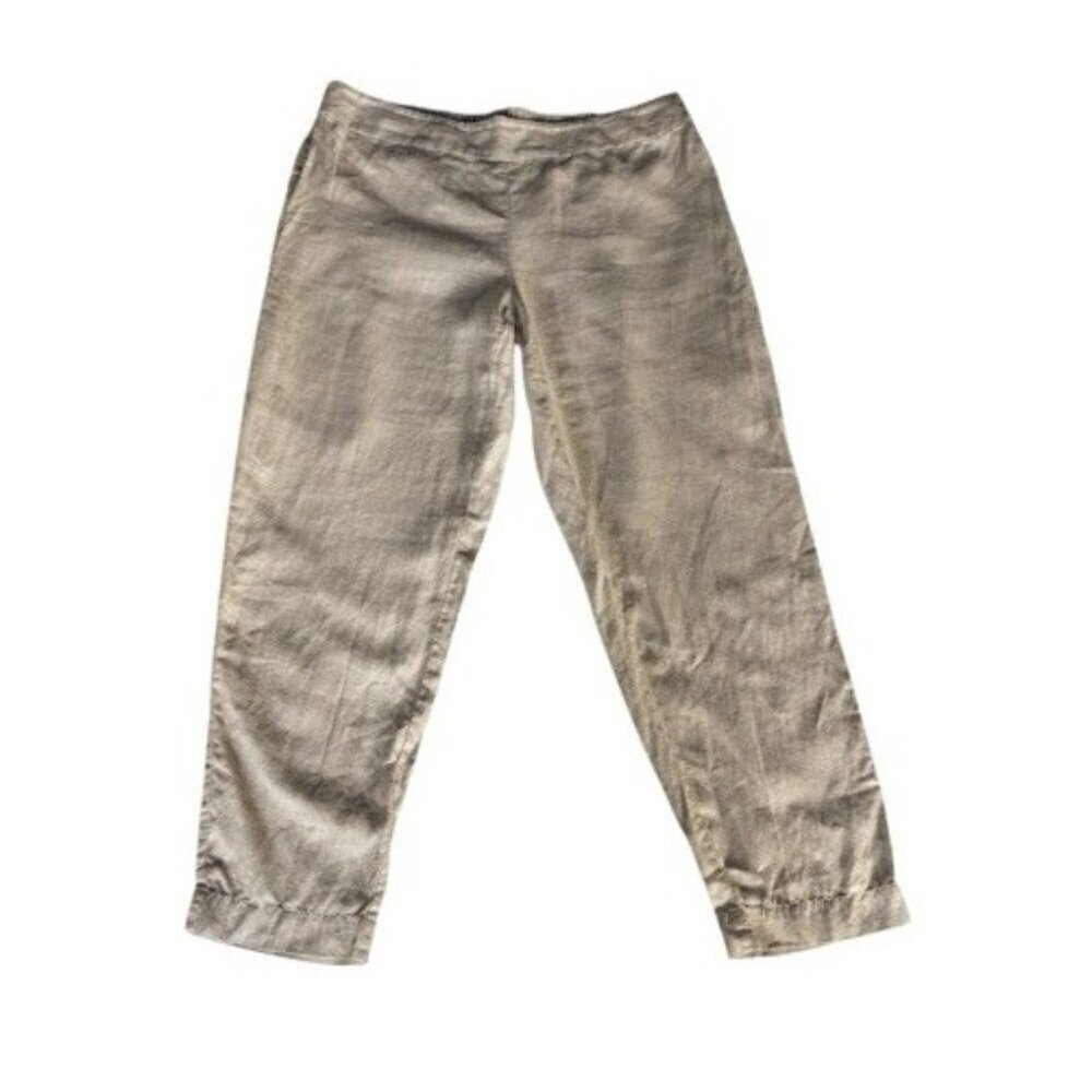Eileen Fisher Women’s Sz M Organic Linen Cream Tan Slim Ankle Pants